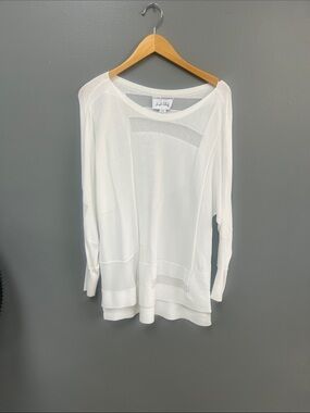 Joseph Ribkoff White Sheer-Panel Long Sleeve lightweight top